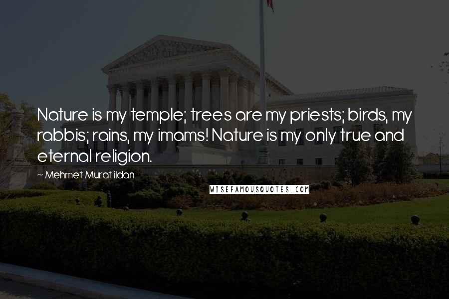 Mehmet Murat Ildan Quotes: Nature is my temple; trees are my priests; birds, my rabbis; rains, my imams! Nature is my only true and eternal religion.