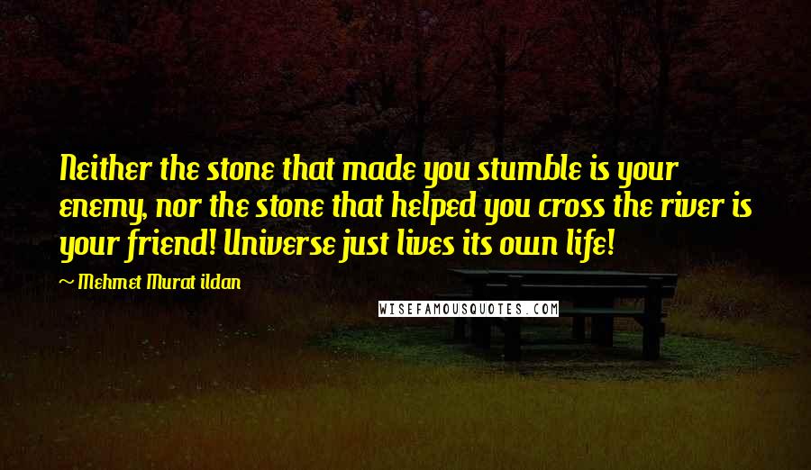 Mehmet Murat Ildan Quotes: Neither the stone that made you stumble is your enemy, nor the stone that helped you cross the river is your friend! Universe just lives its own life!