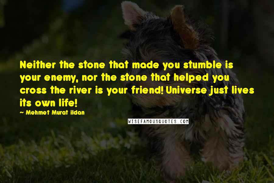 Mehmet Murat Ildan Quotes: Neither the stone that made you stumble is your enemy, nor the stone that helped you cross the river is your friend! Universe just lives its own life!