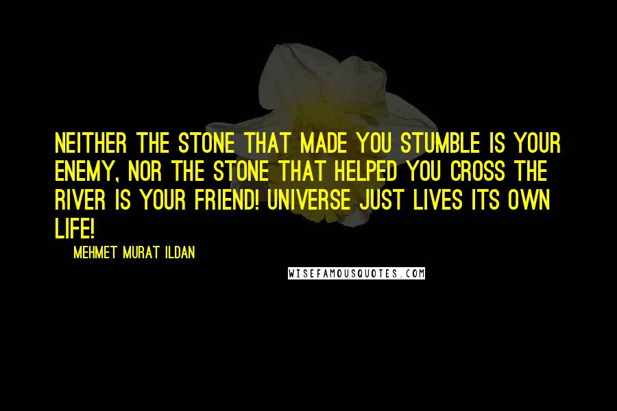 Mehmet Murat Ildan Quotes: Neither the stone that made you stumble is your enemy, nor the stone that helped you cross the river is your friend! Universe just lives its own life!