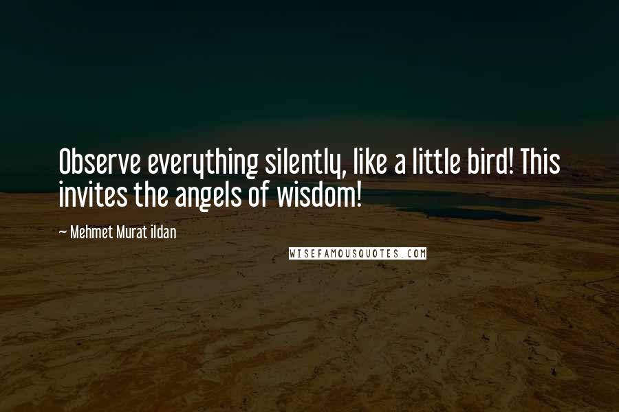 Mehmet Murat Ildan Quotes: Observe everything silently, like a little bird! This invites the angels of wisdom!