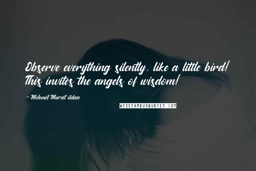 Mehmet Murat Ildan Quotes: Observe everything silently, like a little bird! This invites the angels of wisdom!