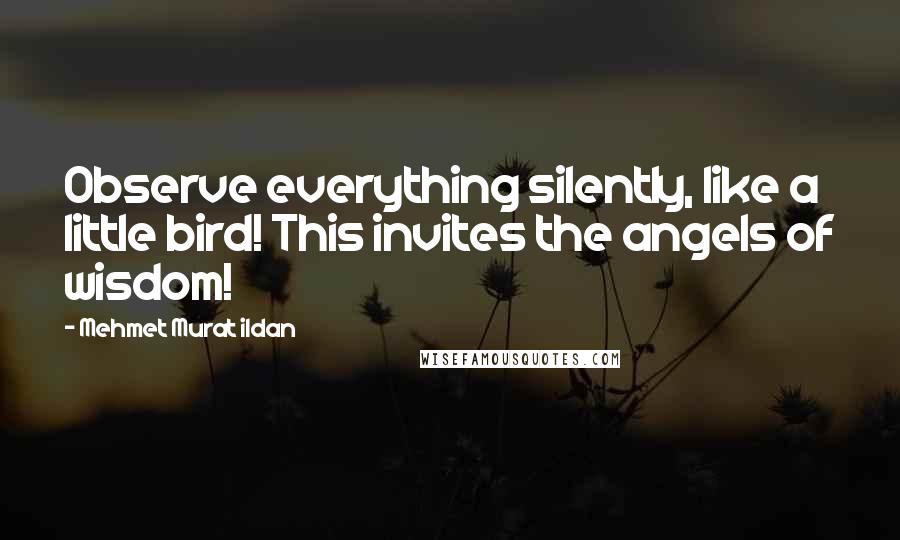 Mehmet Murat Ildan Quotes: Observe everything silently, like a little bird! This invites the angels of wisdom!