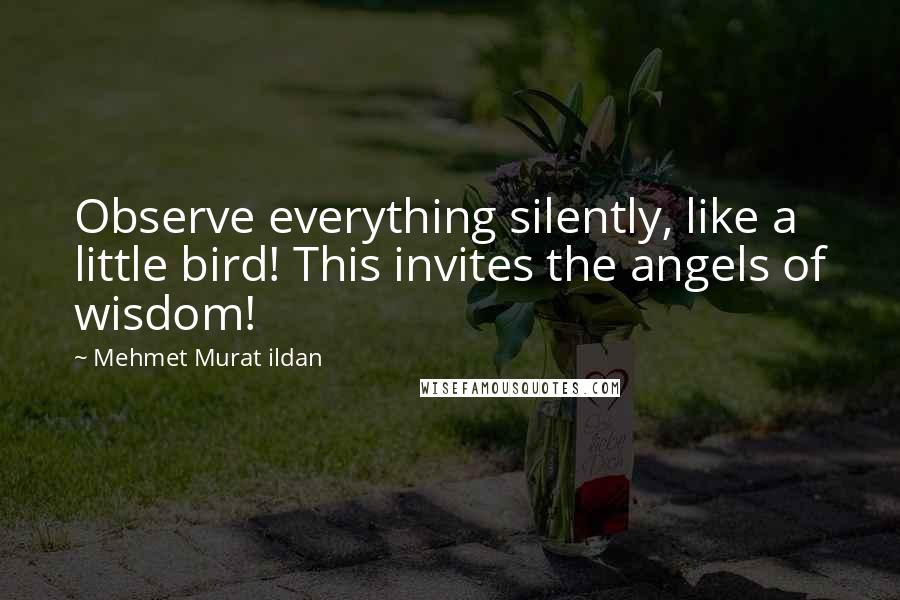 Mehmet Murat Ildan Quotes: Observe everything silently, like a little bird! This invites the angels of wisdom!