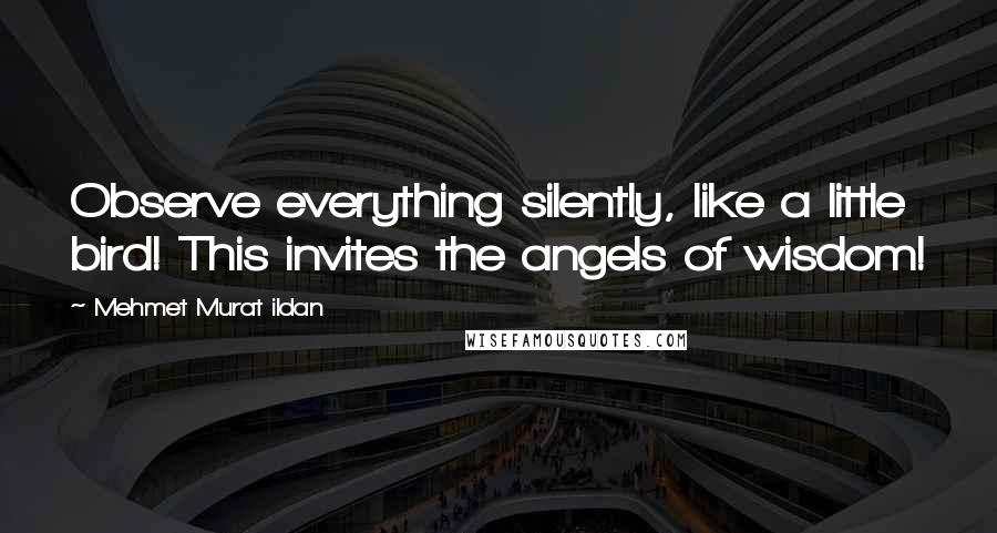 Mehmet Murat Ildan Quotes: Observe everything silently, like a little bird! This invites the angels of wisdom!