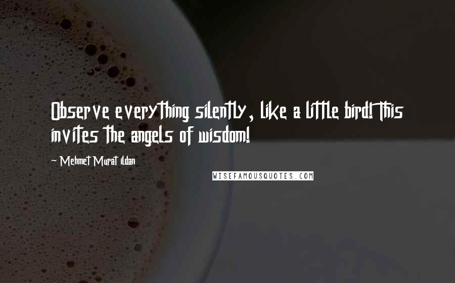 Mehmet Murat Ildan Quotes: Observe everything silently, like a little bird! This invites the angels of wisdom!