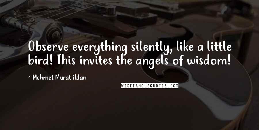 Mehmet Murat Ildan Quotes: Observe everything silently, like a little bird! This invites the angels of wisdom!