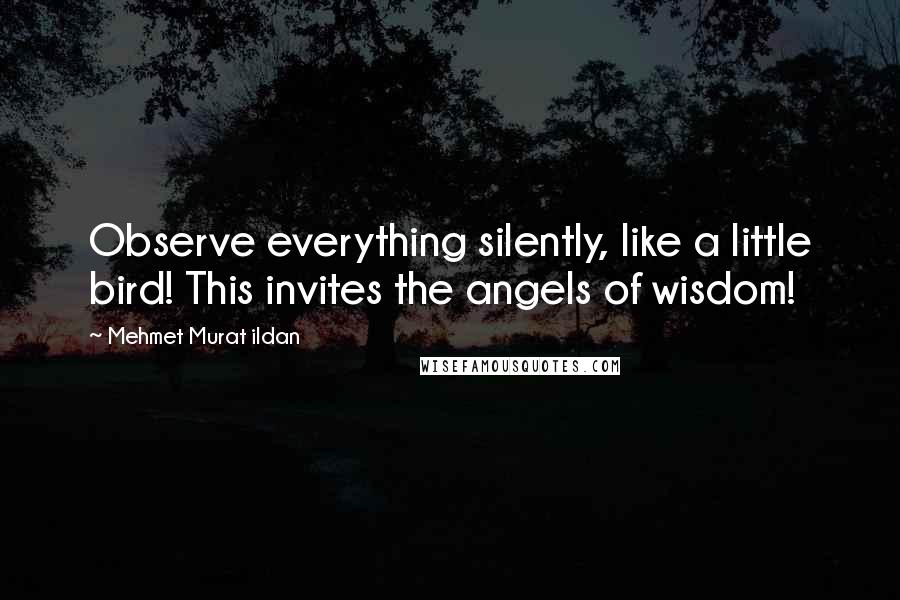 Mehmet Murat Ildan Quotes: Observe everything silently, like a little bird! This invites the angels of wisdom!