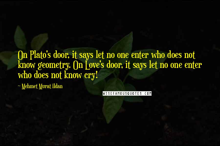 Mehmet Murat Ildan Quotes: On Plato's door, it says let no one enter who does not know geometry. On Love's door, it says let no one enter who does not know cry!