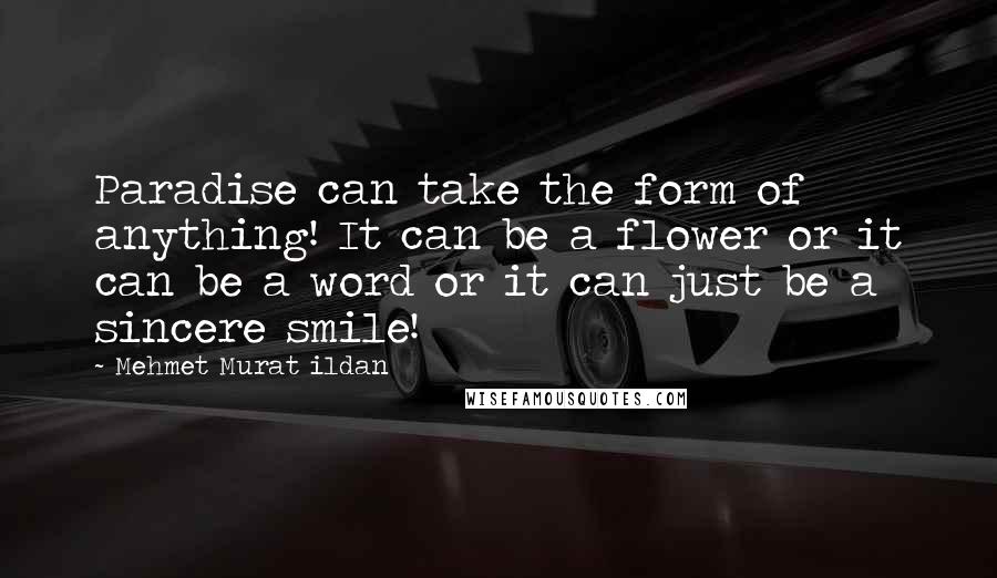 Mehmet Murat Ildan Quotes: Paradise can take the form of anything! It can be a flower or it can be a word or it can just be a sincere smile!