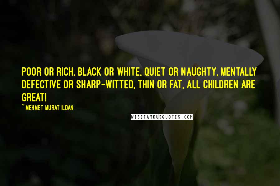Mehmet Murat Ildan Quotes: Poor or rich, black or white, quiet or naughty, mentally defective or sharp-witted, thin or fat, all children are great!