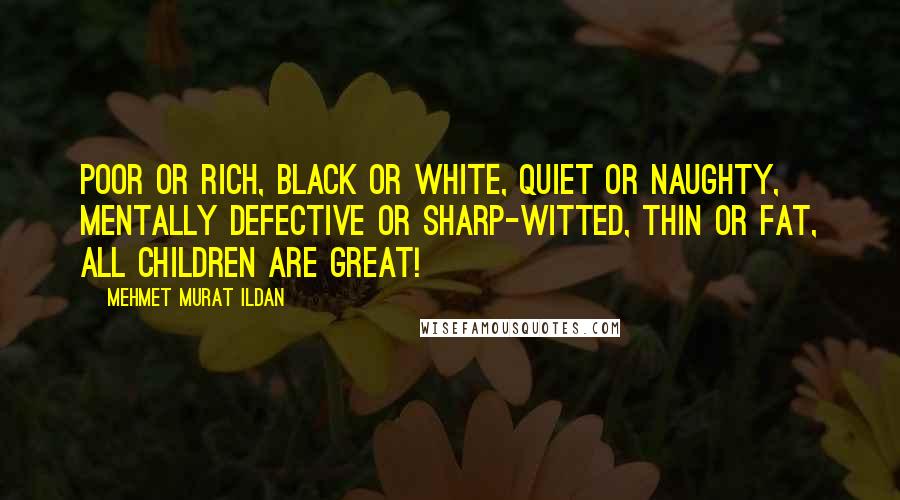 Mehmet Murat Ildan Quotes: Poor or rich, black or white, quiet or naughty, mentally defective or sharp-witted, thin or fat, all children are great!
