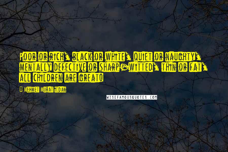 Mehmet Murat Ildan Quotes: Poor or rich, black or white, quiet or naughty, mentally defective or sharp-witted, thin or fat, all children are great!