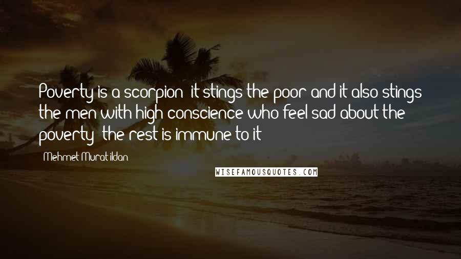 Mehmet Murat Ildan Quotes: Poverty is a scorpion; it stings the poor and it also stings the men with high conscience who feel sad about the poverty; the rest is immune to it!