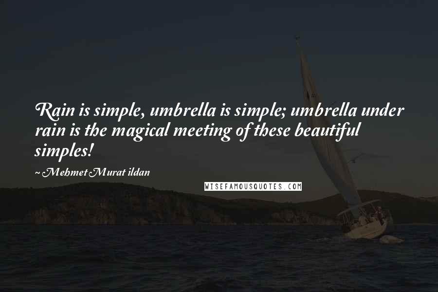 Mehmet Murat Ildan Quotes: Rain is simple, umbrella is simple; umbrella under rain is the magical meeting of these beautiful simples!