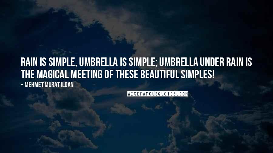 Mehmet Murat Ildan Quotes: Rain is simple, umbrella is simple; umbrella under rain is the magical meeting of these beautiful simples!