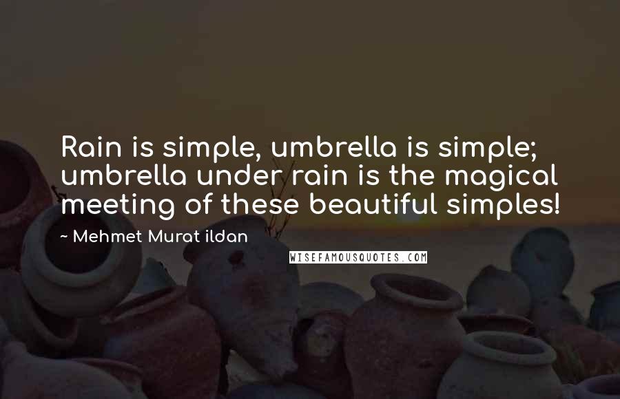 Mehmet Murat Ildan Quotes: Rain is simple, umbrella is simple; umbrella under rain is the magical meeting of these beautiful simples!