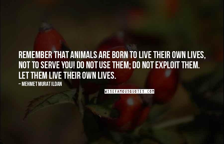 Mehmet Murat Ildan Quotes: Remember that animals are born to live their own lives, not to serve you! Do not use them; do not exploit them. Let them live their own lives.