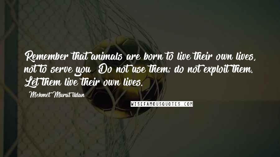 Mehmet Murat Ildan Quotes: Remember that animals are born to live their own lives, not to serve you! Do not use them; do not exploit them. Let them live their own lives.