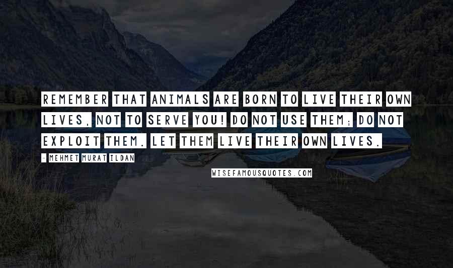 Mehmet Murat Ildan Quotes: Remember that animals are born to live their own lives, not to serve you! Do not use them; do not exploit them. Let them live their own lives.