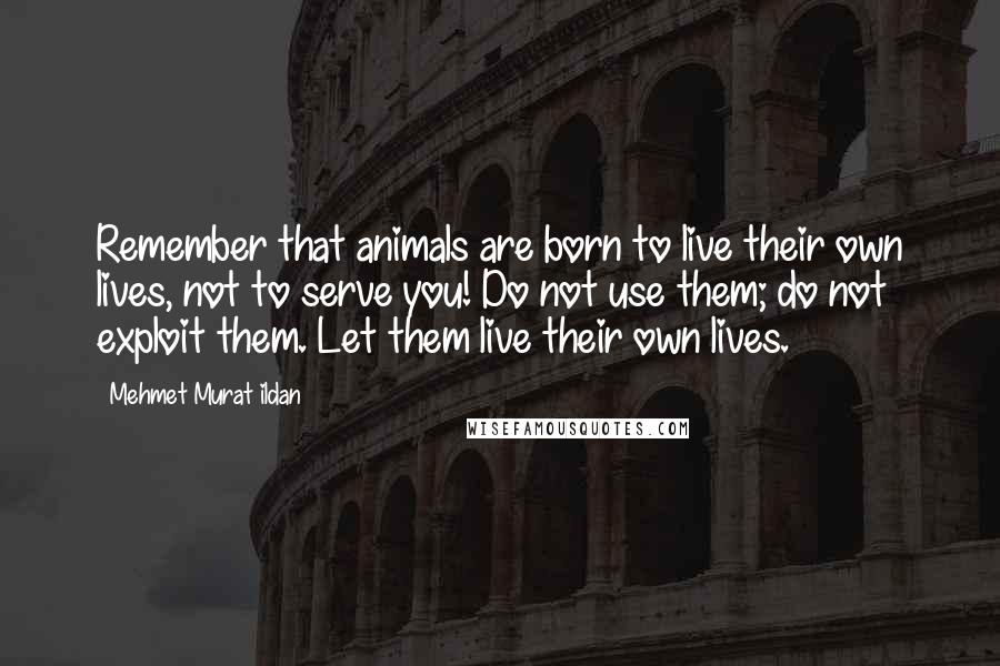 Mehmet Murat Ildan Quotes: Remember that animals are born to live their own lives, not to serve you! Do not use them; do not exploit them. Let them live their own lives.