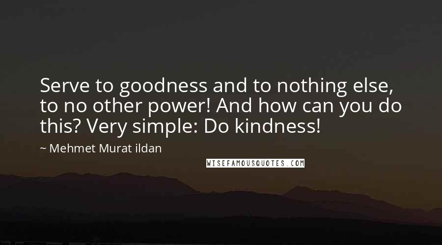 Mehmet Murat Ildan Quotes: Serve to goodness and to nothing else, to no other power! And how can you do this? Very simple: Do kindness!