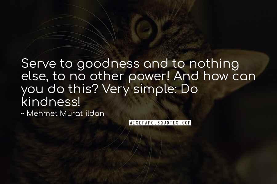 Mehmet Murat Ildan Quotes: Serve to goodness and to nothing else, to no other power! And how can you do this? Very simple: Do kindness!