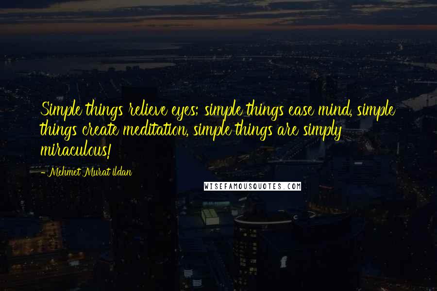 Mehmet Murat Ildan Quotes: Simple things relieve eyes; simple things ease mind, simple things create meditation, simple things are simply miraculous!