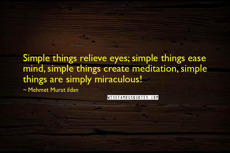 Mehmet Murat Ildan Quotes: Simple things relieve eyes; simple things ease mind, simple things create meditation, simple things are simply miraculous!