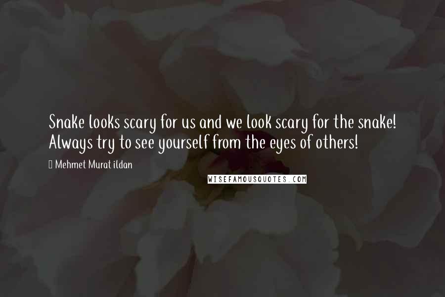 Mehmet Murat Ildan Quotes: Snake looks scary for us and we look scary for the snake! Always try to see yourself from the eyes of others!