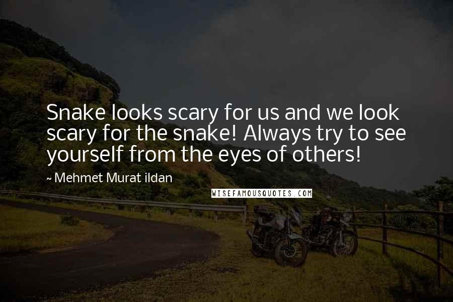 Mehmet Murat Ildan Quotes: Snake looks scary for us and we look scary for the snake! Always try to see yourself from the eyes of others!