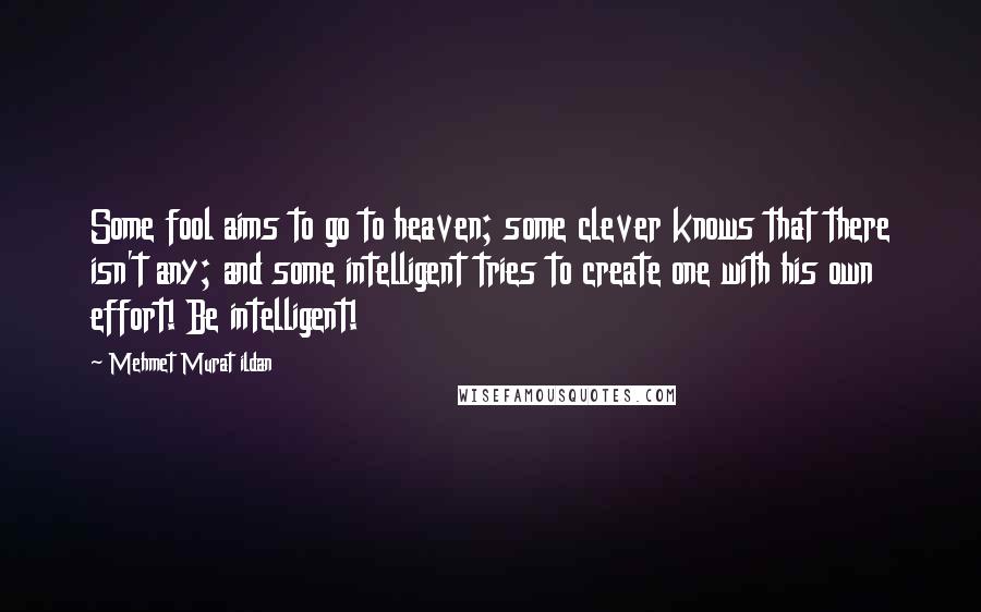 Mehmet Murat Ildan Quotes: Some fool aims to go to heaven; some clever knows that there isn't any; and some intelligent tries to create one with his own effort! Be intelligent!