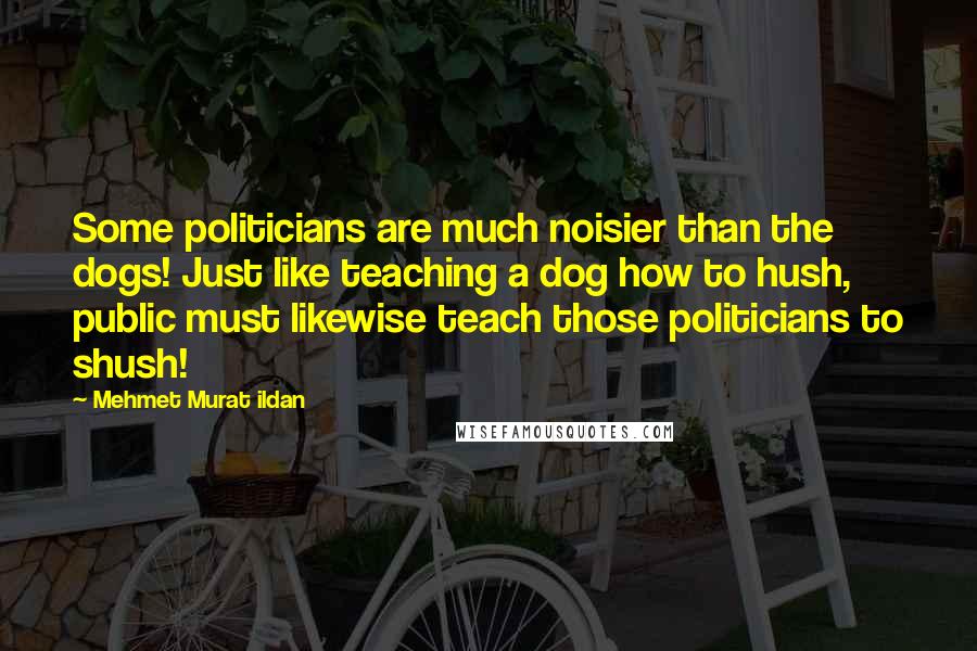 Mehmet Murat Ildan Quotes: Some politicians are much noisier than the dogs! Just like teaching a dog how to hush, public must likewise teach those politicians to shush!