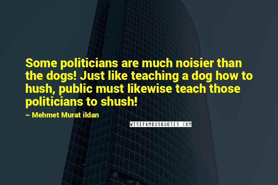 Mehmet Murat Ildan Quotes: Some politicians are much noisier than the dogs! Just like teaching a dog how to hush, public must likewise teach those politicians to shush!