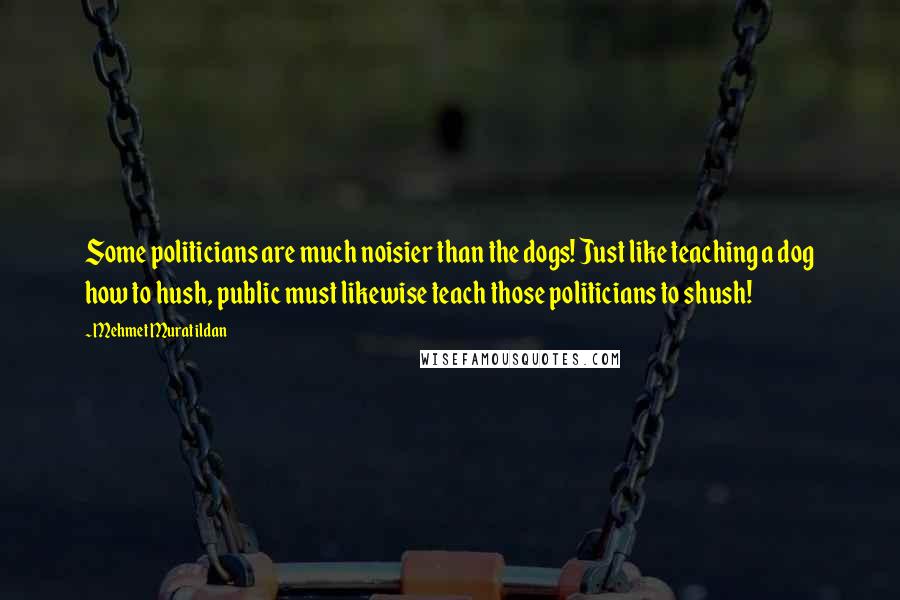 Mehmet Murat Ildan Quotes: Some politicians are much noisier than the dogs! Just like teaching a dog how to hush, public must likewise teach those politicians to shush!
