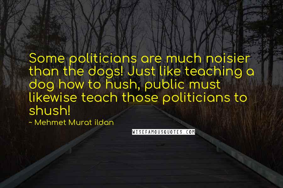 Mehmet Murat Ildan Quotes: Some politicians are much noisier than the dogs! Just like teaching a dog how to hush, public must likewise teach those politicians to shush!