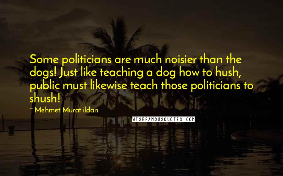 Mehmet Murat Ildan Quotes: Some politicians are much noisier than the dogs! Just like teaching a dog how to hush, public must likewise teach those politicians to shush!