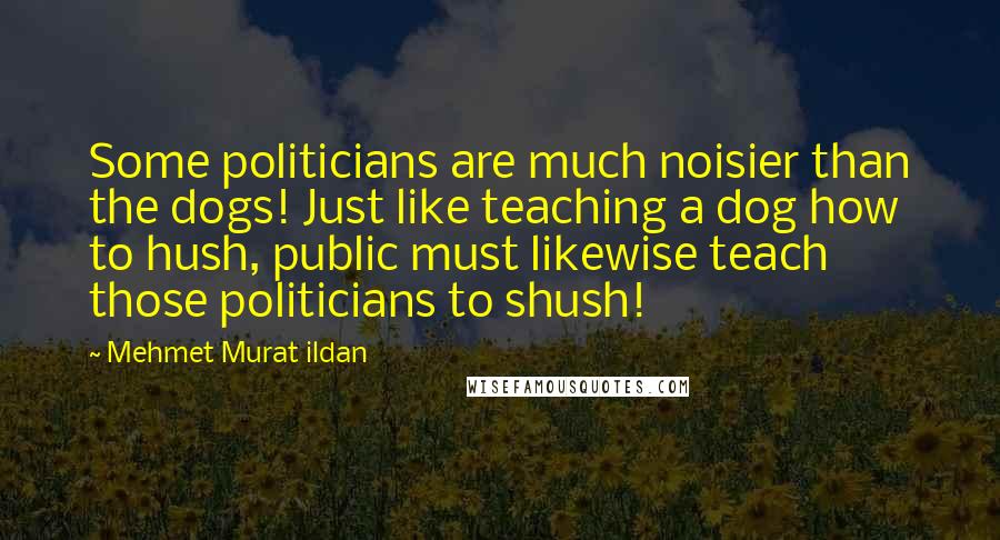 Mehmet Murat Ildan Quotes: Some politicians are much noisier than the dogs! Just like teaching a dog how to hush, public must likewise teach those politicians to shush!