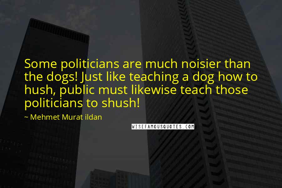 Mehmet Murat Ildan Quotes: Some politicians are much noisier than the dogs! Just like teaching a dog how to hush, public must likewise teach those politicians to shush!