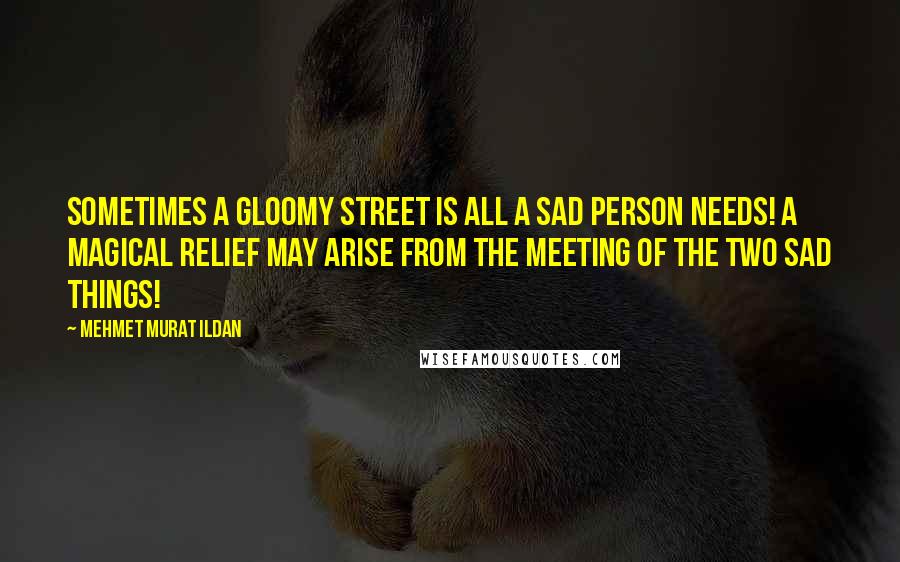 Mehmet Murat Ildan Quotes: Sometimes a gloomy street is all a sad person needs! A magical relief may arise from the meeting of the two sad things!