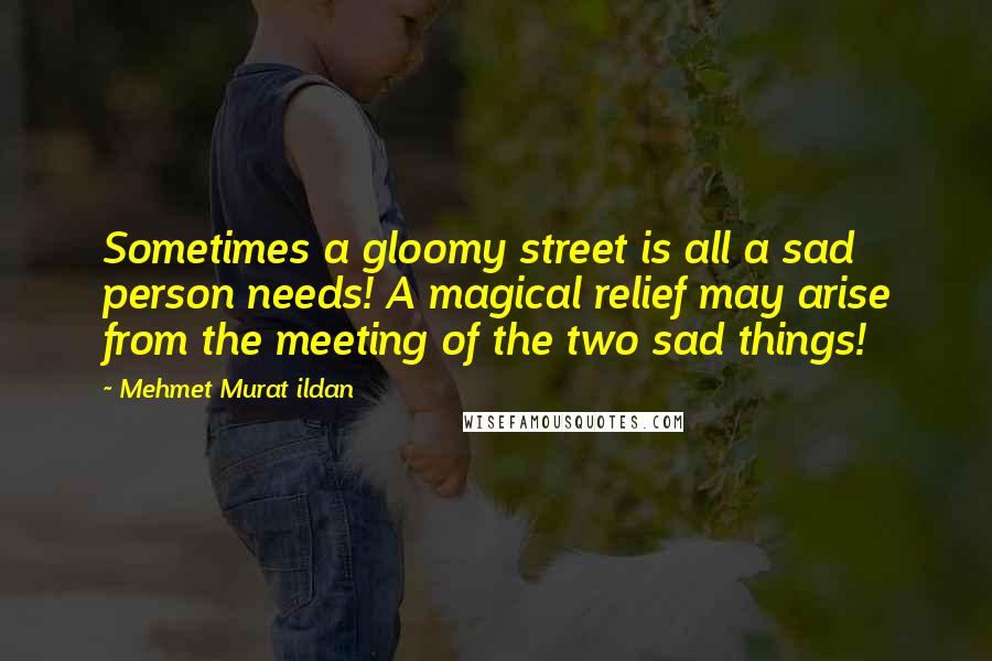 Mehmet Murat Ildan Quotes: Sometimes a gloomy street is all a sad person needs! A magical relief may arise from the meeting of the two sad things!