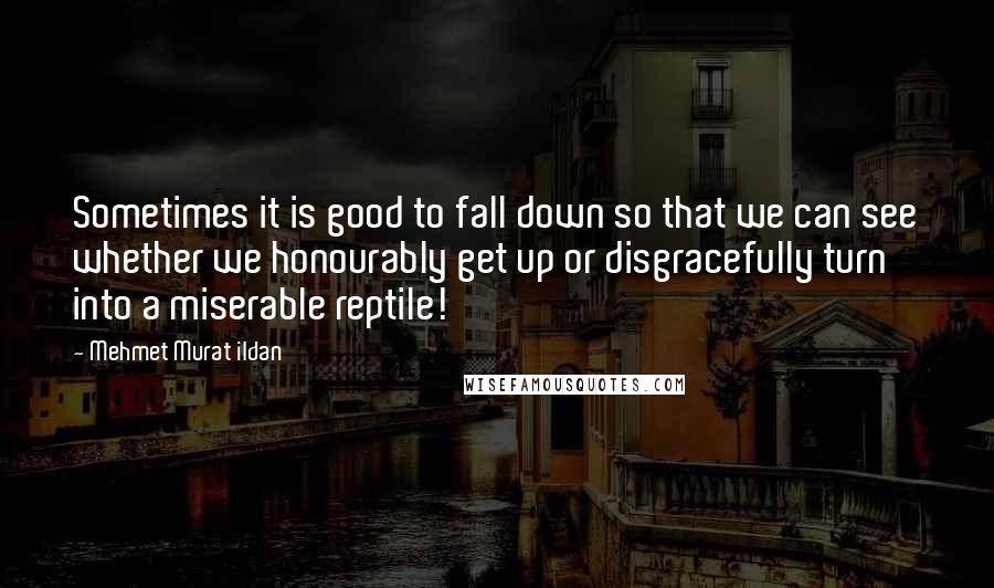 Mehmet Murat Ildan Quotes: Sometimes it is good to fall down so that we can see whether we honourably get up or disgracefully turn into a miserable reptile!