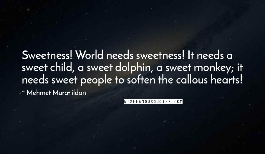 Mehmet Murat Ildan Quotes: Sweetness! World needs sweetness! It needs a sweet child, a sweet dolphin, a sweet monkey; it needs sweet people to soften the callous hearts!