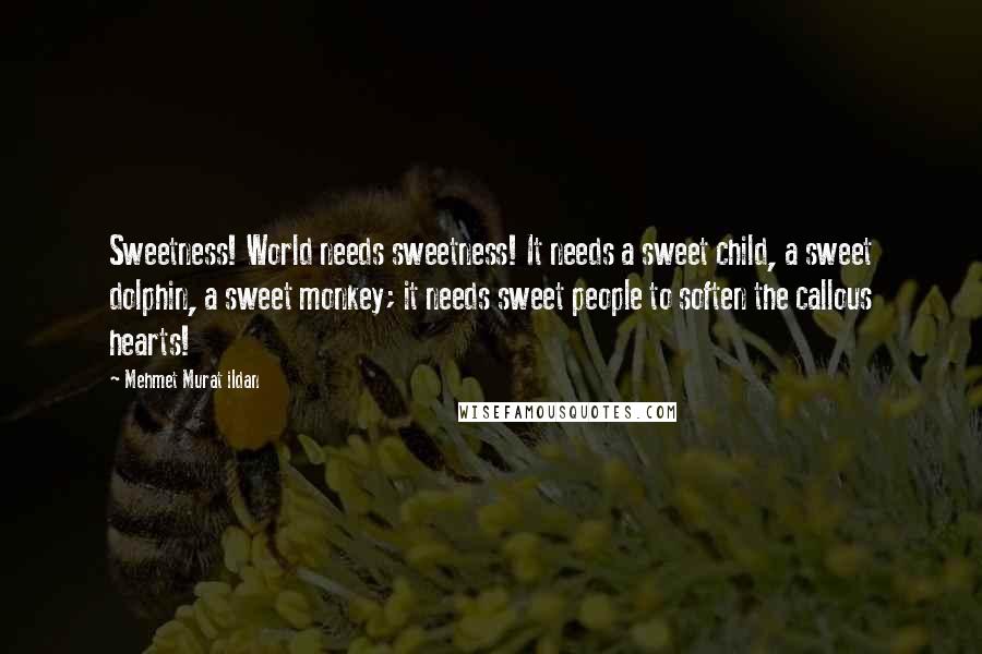 Mehmet Murat Ildan Quotes: Sweetness! World needs sweetness! It needs a sweet child, a sweet dolphin, a sweet monkey; it needs sweet people to soften the callous hearts!