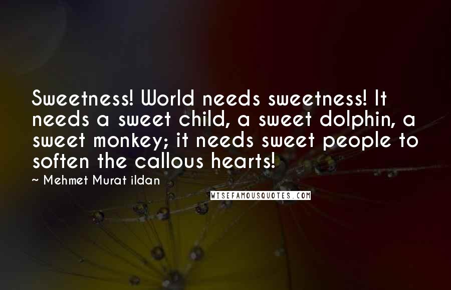 Mehmet Murat Ildan Quotes: Sweetness! World needs sweetness! It needs a sweet child, a sweet dolphin, a sweet monkey; it needs sweet people to soften the callous hearts!