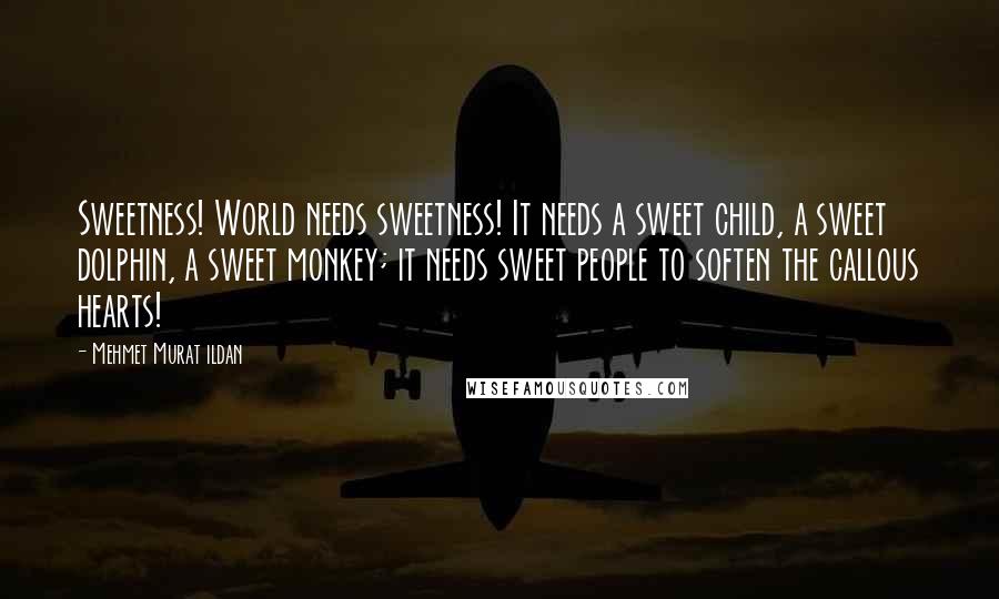 Mehmet Murat Ildan Quotes: Sweetness! World needs sweetness! It needs a sweet child, a sweet dolphin, a sweet monkey; it needs sweet people to soften the callous hearts!