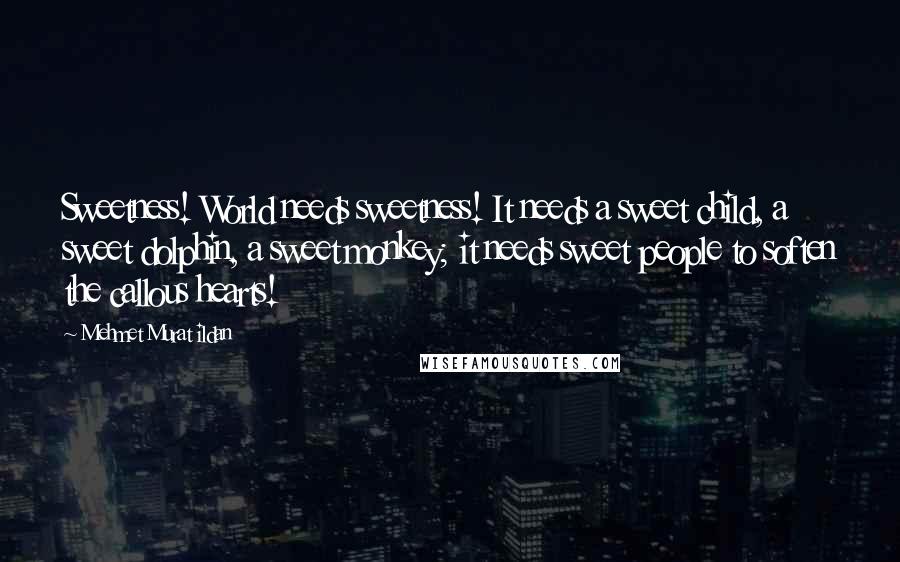 Mehmet Murat Ildan Quotes: Sweetness! World needs sweetness! It needs a sweet child, a sweet dolphin, a sweet monkey; it needs sweet people to soften the callous hearts!