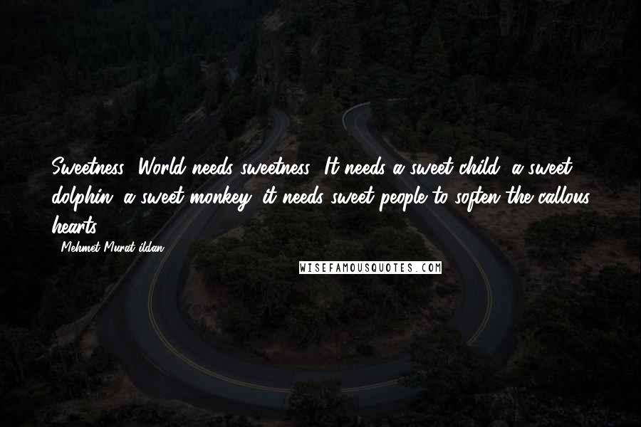 Mehmet Murat Ildan Quotes: Sweetness! World needs sweetness! It needs a sweet child, a sweet dolphin, a sweet monkey; it needs sweet people to soften the callous hearts!