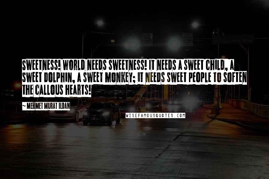 Mehmet Murat Ildan Quotes: Sweetness! World needs sweetness! It needs a sweet child, a sweet dolphin, a sweet monkey; it needs sweet people to soften the callous hearts!