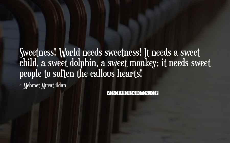 Mehmet Murat Ildan Quotes: Sweetness! World needs sweetness! It needs a sweet child, a sweet dolphin, a sweet monkey; it needs sweet people to soften the callous hearts!